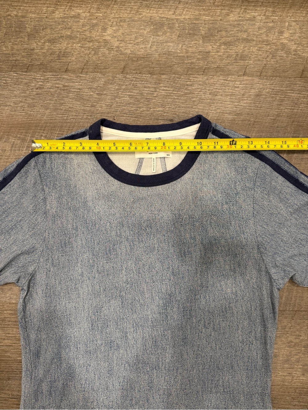 rag & bone Miramar Track Baby Tee Stretch Jersey Trompe Denim M Quiet Luxury - Picture 7 of 8
